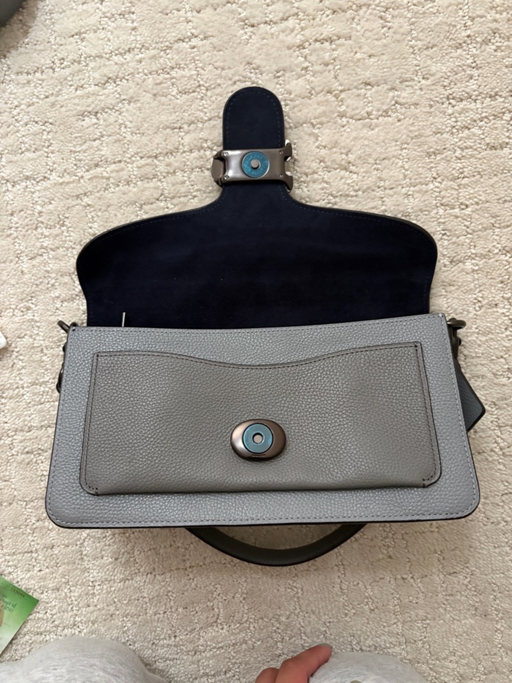 Coach Gray Pebbled Leather Shoulder Bag with Signature C - Picture 4 of 6